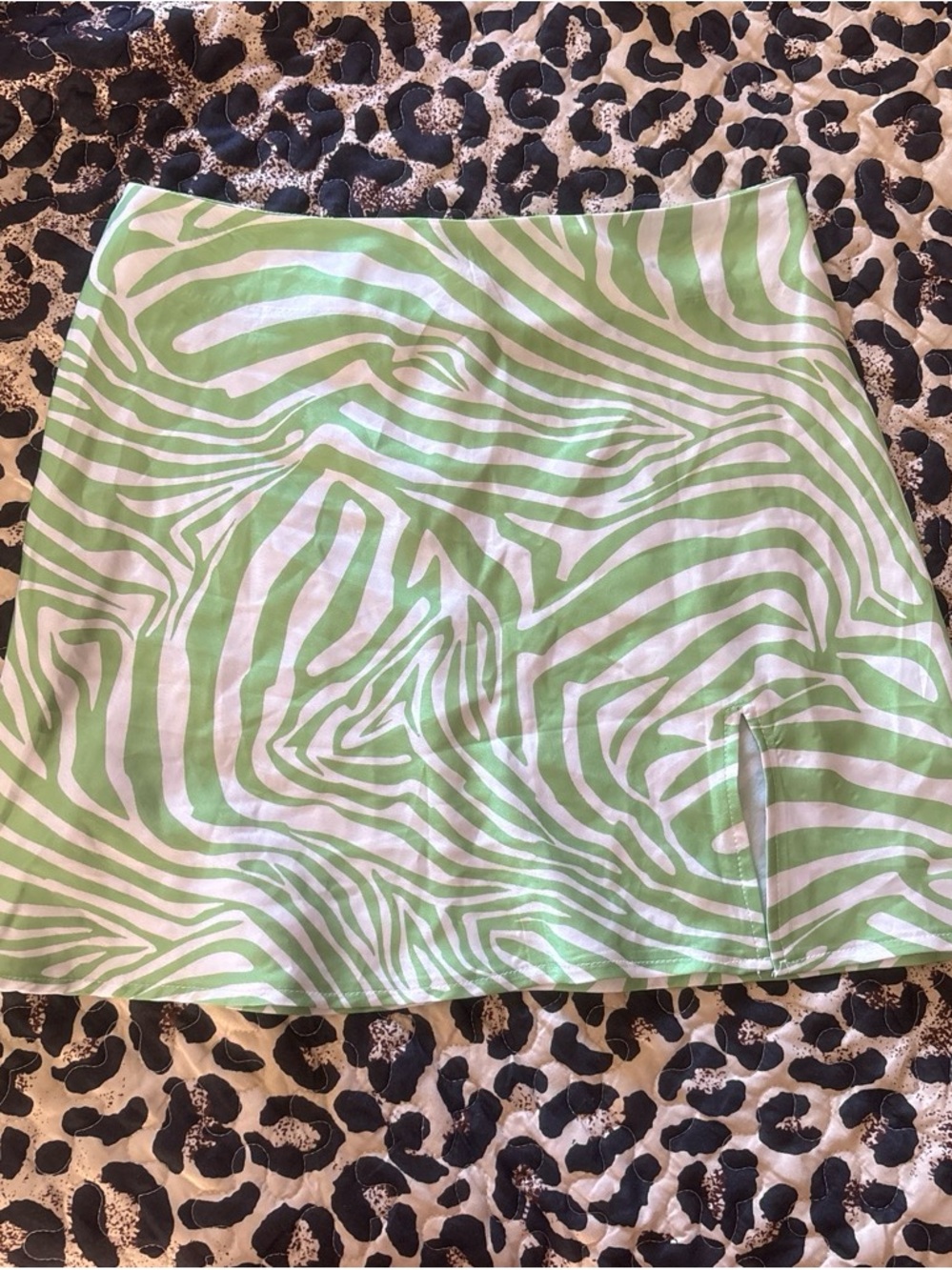 PRINCESS POLLY Green and White Zebra-Print A-Line Skirt